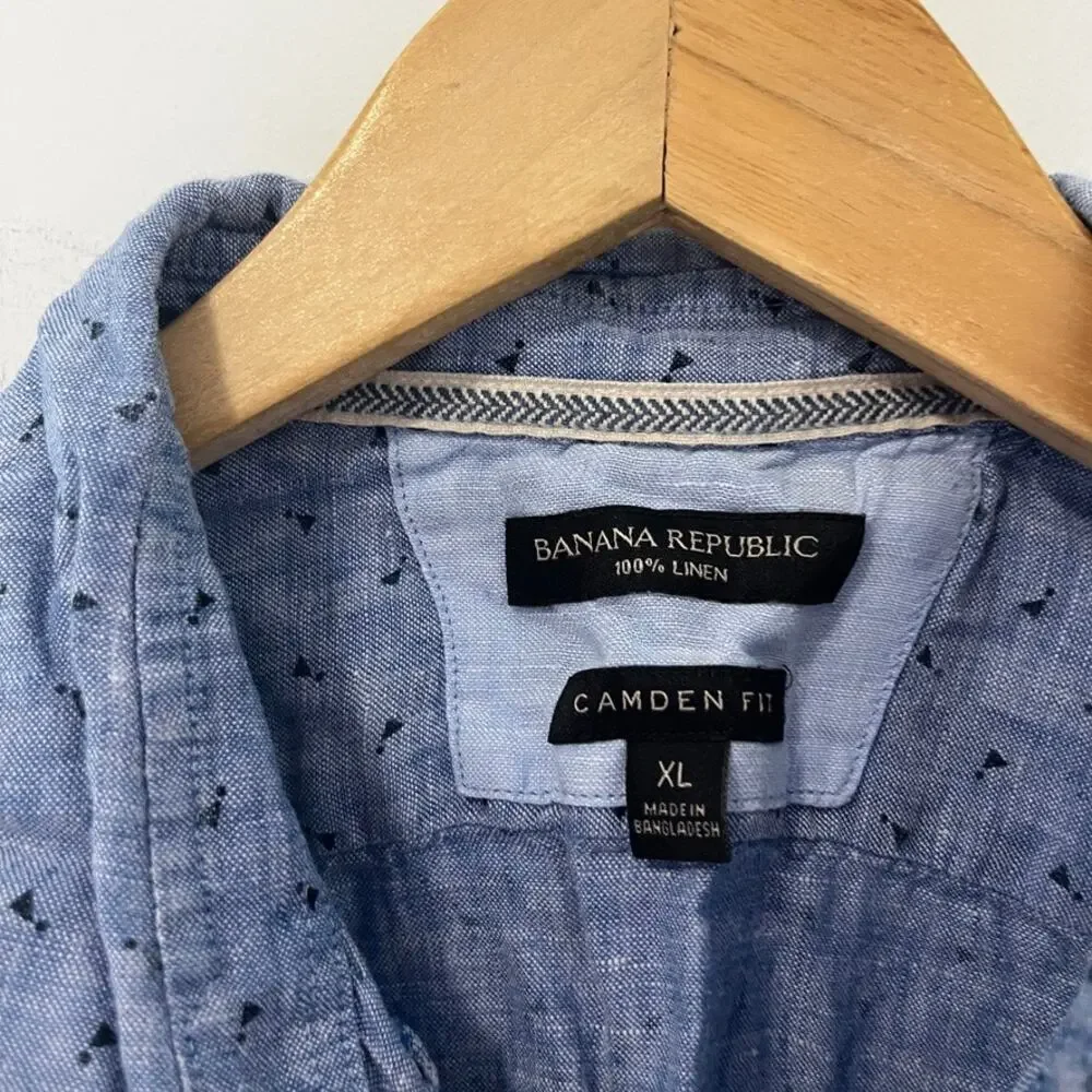 Banana Republic Men's Blue Linen Button Up Camden Fit Top Size XL